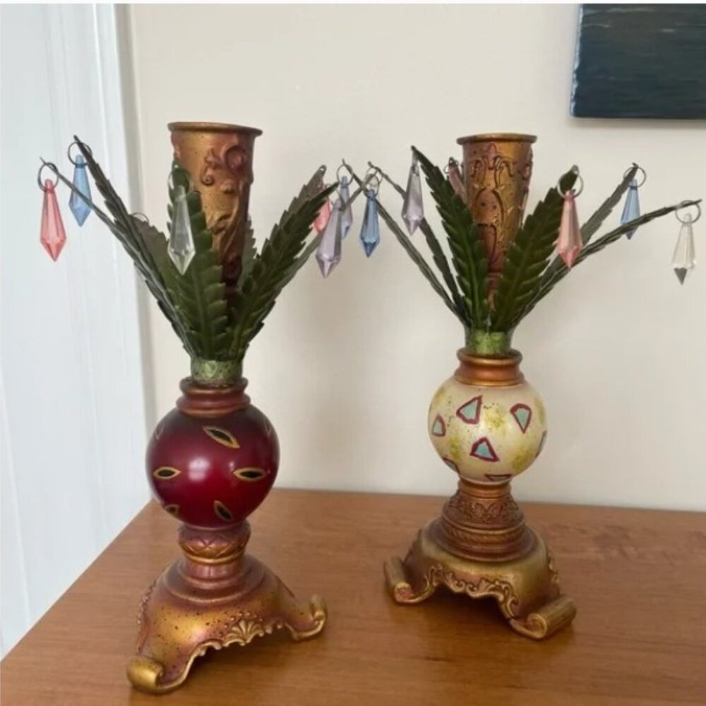 Vintage Ganz Palm Tree Footed Candle Holders